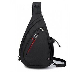 KAKA Waterproof Sling Backpack Men Hiking Travel USB Charging Chest Bag Black